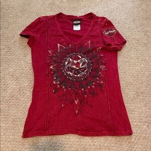 Harley-Davidson Women's Deep Red V-Neck Skull Graphic Tee Small
